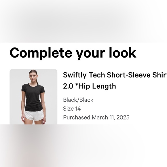 Lululemon Swiftly Tech Short-Sleeve Shirt 2.0 Hip Length – Black – Size 14 - Picture 2 of 9